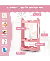 Kids Dress up Storage Hanging Armoire Dresser Pretend Costume Closet w/ Mirror