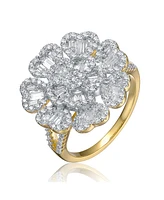 Genevive Sterling Silver 14k Gold Plated Cubic Zirconia Cluster Heart Petal Flower Ring