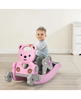 Costway Baby Rocking Horse Slide Set 4-in-1 Kids Swing Toys w/Basketball Hoop Ferrule