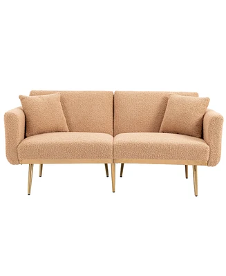 Mondawe Beige Velvet sofa , Accent .loveseat with metal feet