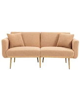 Mondawe Beige Velvet sofa , Accent .loveseat with metal feet