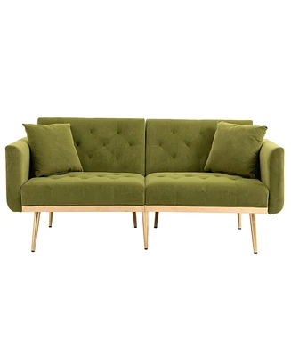 Mondawe Beige Velvet sofa , Accent .loveseat with metal feet