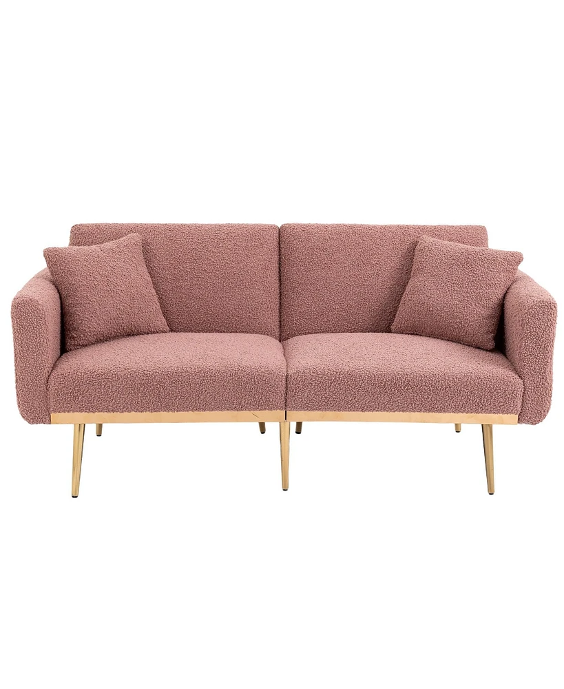 Mondawe Beige Velvet sofa , Accent .loveseat with metal feet