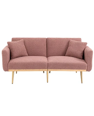 Mondawe Beige Velvet sofa , Accent .loveseat with metal feet
