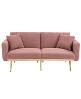 Mondawe Beige Velvet sofa , Accent .loveseat with metal feet