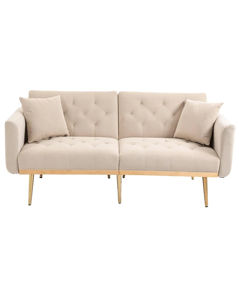 Mondawe Beige Velvet sofa , Accent .loveseat with metal feet