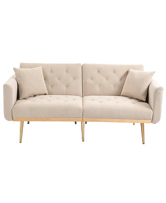 Mondawe Beige Velvet sofa , Accent .loveseat with metal feet