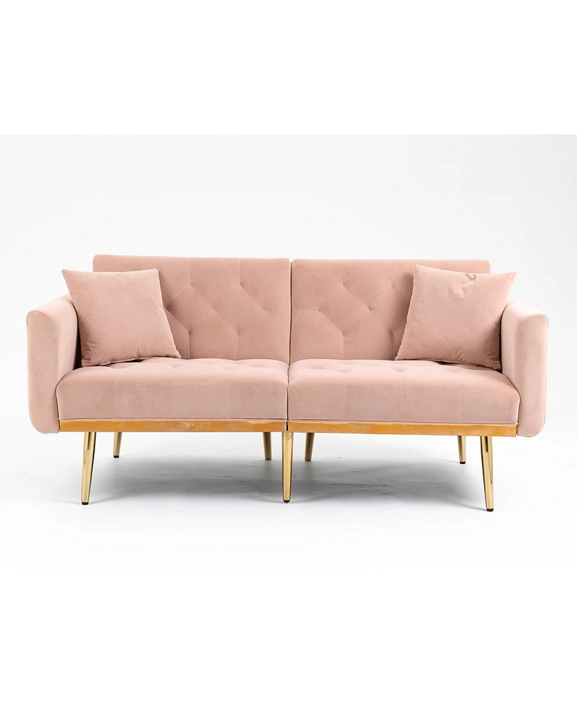 Mondawe Beige Velvet sofa , Accent .loveseat with metal feet