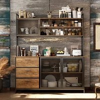 Homsee Brown Buffet Sideboard Cabinet with Metal Mesh Doors, 3-Drawers