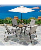 Sugift 35 Inch Patio Dining Square Tempered Glass Table with Umbrella Hole