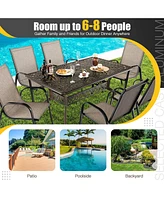 Sugift 59 Inch Aluminum Patio Dining Table with Umbrella Hole fot 6 Persons