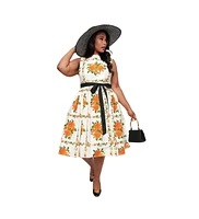 Unique Vintage Plus Sleeveless Belted Swing Dress