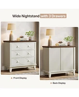 Tribesigns 31.5" Farmhouse Nightstand, Set of 2, Large 3 Drawers Wood Bedside Table Night Stand, Wide Sofa Side End Table Chest of Dresser for Living