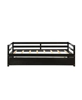 Costway Twin Trundle Daybed Wooden Slat Support Mattress Platform for Kids