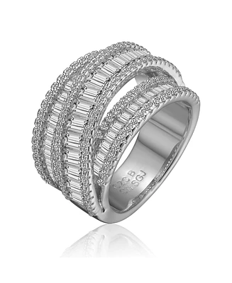 Genevive Sterling Silver Cubic Zirconia Crossover Channel Ring