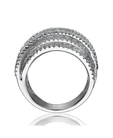 Genevive Sterling Silver Cubic Zirconia Crossover Channel Ring