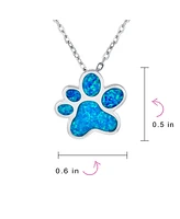 Bling Jewelry Bff Best Friend Animal Pet Lover Bff Synthetic Blue Opal Inlay Cat Dog Puppy Paw Print Necklace Pendant For Women Sterling Silver