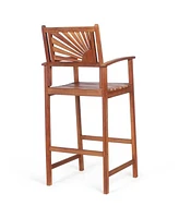 Sugift 2 Pieces Outdoor Acacia Wood Bar Chairs with Sunflower Backrest and Armrests