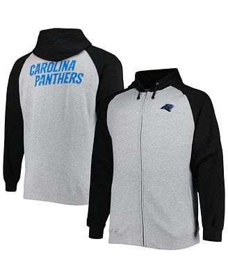 Fanatics Men's Heather Gray Carolina Panthers Big Tall Fleece Raglan Full-Zip Hoodie Jacket