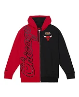 Mitchell & Ness Men's Red/Black Chicago Bulls Color Block 2.0 Fleece Full-Zip Hoodie