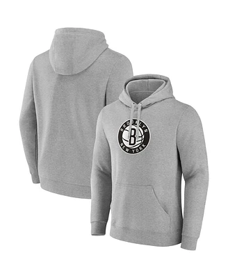 Fanatics Men's Heather Gray Brooklyn Nets Primary Logo Pullover Hoodie