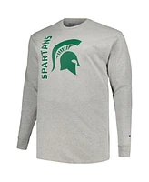 Champion Men's Heather Gray Michigan State Spartans Big Tall Mascot Long Sleeve T-Shirt