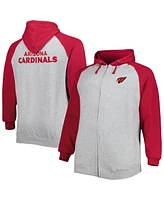 Fanatics Men's Heather Gray Arizona Cardinals Big Tall Fleece Raglan Full-Zip Hoodie Jacket