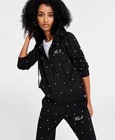 Karl Lagerfeld Paris Women's Faux-Pearl Embellished Zip Hoodie