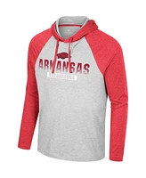 Colosseum Men's Heather Grey Arkansas Razorbacks Hasta La Vista Raglan Hoodie Long Sleeve T-Shirt