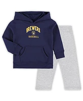 Outerstuff Toddler Navy/Gray Milwaukee Brewers Play-By-Play Pullover Fleece Hoodie Pants Set