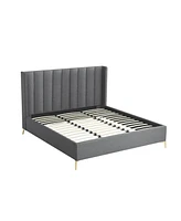 Inspired Home Keion Linen Platform Bed King Size