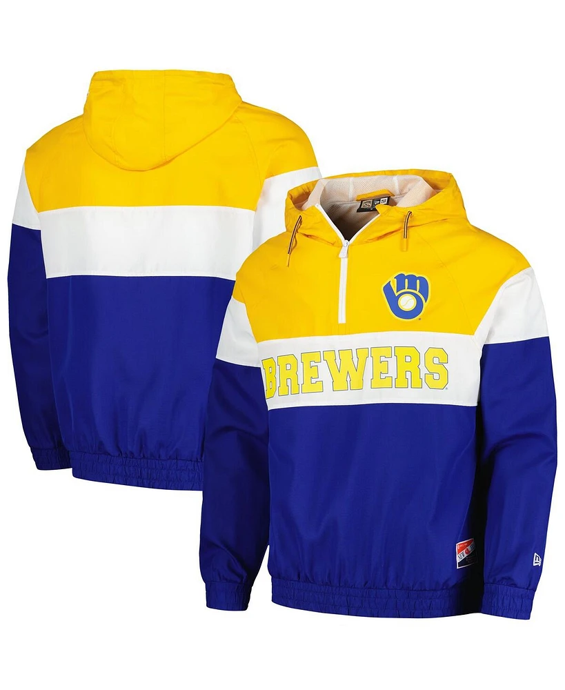 New Era Men's Royal Milwaukee Brewers Ripstop Raglan Quarter-Zip Hoodie Windbreaker Jacket