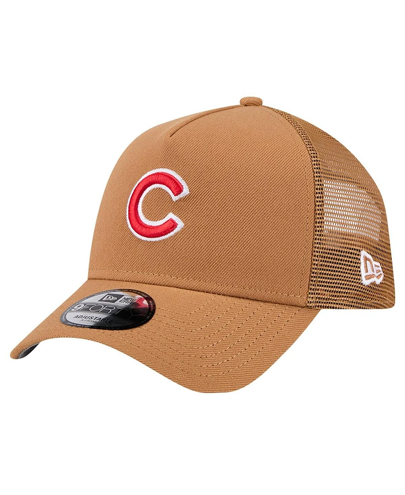 New Era Men's Brown Chicago Cubs A-Frame Trucker 9FORTY Adjustable Hat