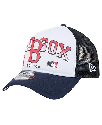 New Era Men's White Boston Red Sox Retro Wordmark 9FORTY A-Frame Trucker Adjustable Hat