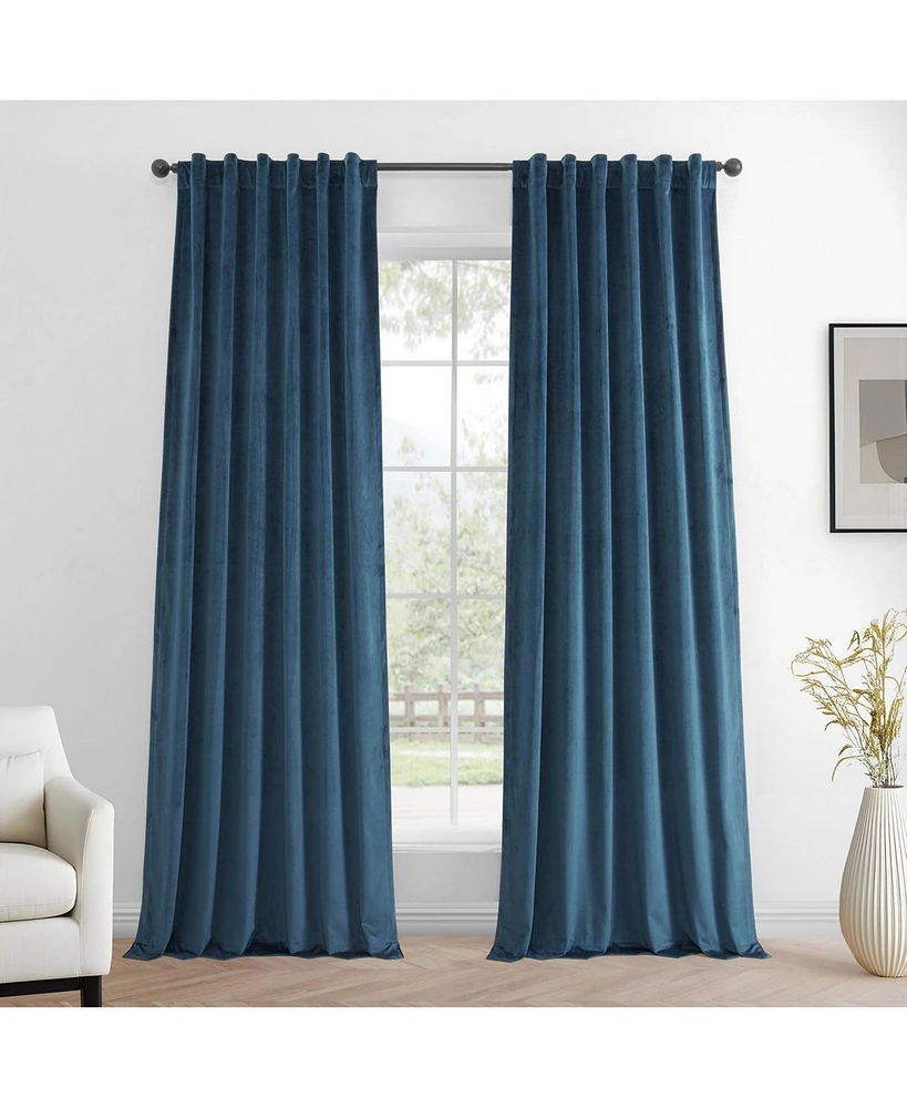 Half Price Drapes Dark Blue Simply Velvet Room Darkening Curtain Pair (2 Panels