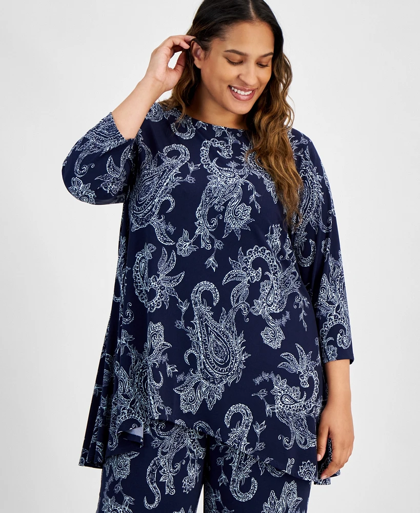 Jm Collection Plus Paisley-Print Swing Top, Created for Macy's