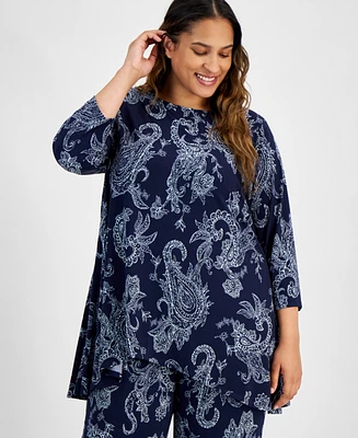 Jm Collection Plus Paisley-Print Swing Top, Created for Macy's