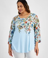 Jm Collection Plus Size Mariah Floral-Print Top, Created for Macy's