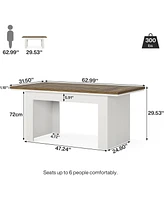 Tribesigns 63" Farmhouse Dining Table for 4-6 People, Rectangle Kitchen Table Dining Room Table, Wood Family Dinner Table for Living Room, Kitchen, Di