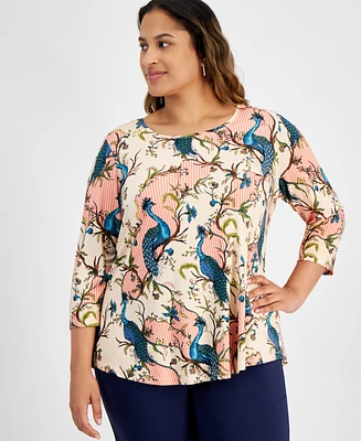 Jm Collection Plus Paradise Peacock Top, Created for Macy's