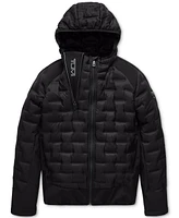 Tumi Men's Quilted Mixed-Media Full-Zip Hooded Jacket