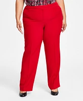 Kasper Plus Stretch Crepe Fly-Front Straight-Leg Pants