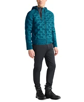 Tumi Men's Quilted Mixed-Media Full-Zip Hooded Jacket