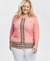 Jm Collection Plus Jacquard 3/4-Sleeve Top, Exclusively at Macy's