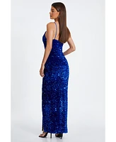 Quiz Women's One Shoulder Cut Out Sequin Maxi Dress