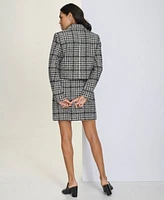 Calvin Klein Womens Plaid Tweed Cropped Blazer Skirt