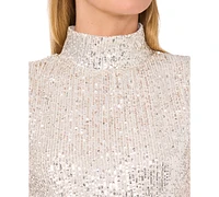 CeCe Women's Sequined Mock-Neck Top