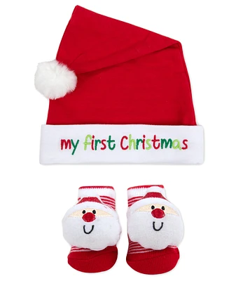 Baby Essentials Baby Girl My First Christmas Santa Hat & Rattle Sock Set