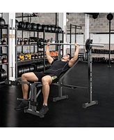 Skonyon Adjustable Weight Bench and Barbell Rack Set with Weight Plate Post