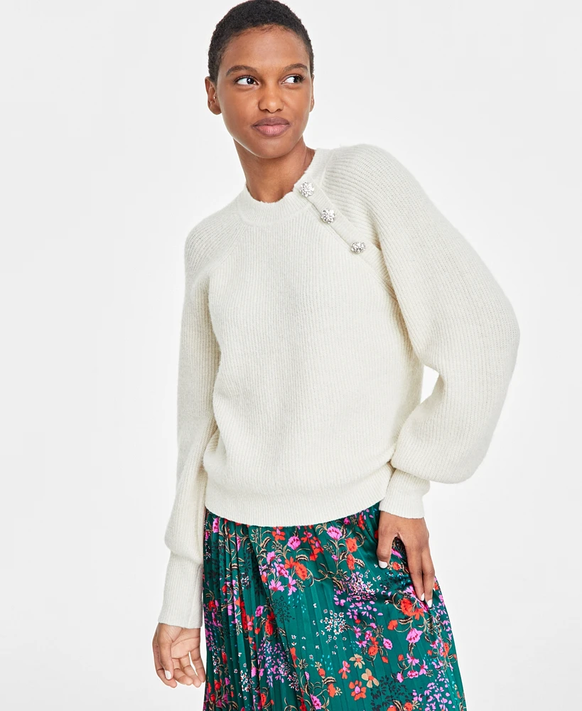 On 34th Women's Raglan-Sleeve Jeweled-Button Sweater, Created for Macy's